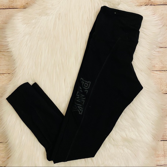 PINK Victoria's Secret Pants - VS Pink Graphic Logo Black Workout Tights